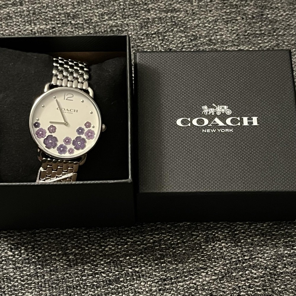 Coach Watch Womens 36mm Silver Floral Dial Stainless Bracelet New Box Quartz